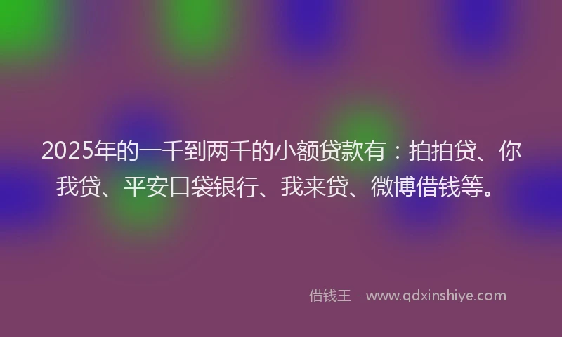 2025年的一千到两千的小额贷款有：拍拍贷、你我贷、平安口袋银行、我来贷、微博借钱等。