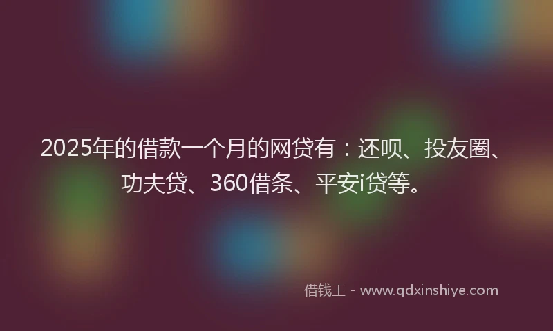 2025年的借款一个月的网贷有：还呗、投友圈、功夫贷、360借条、平安i贷等。