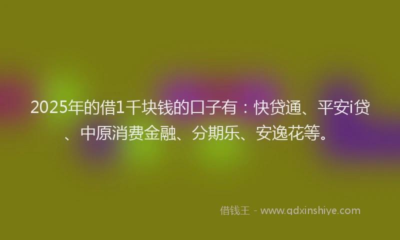 2025年的借1千块钱的口子有：快贷通、平安i贷、中原消费金融、分期乐、安逸花等。