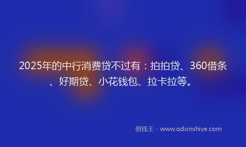 2025年的中行消费贷不过有：拍拍贷、360借条、好期贷、小花钱包、拉卡拉等。