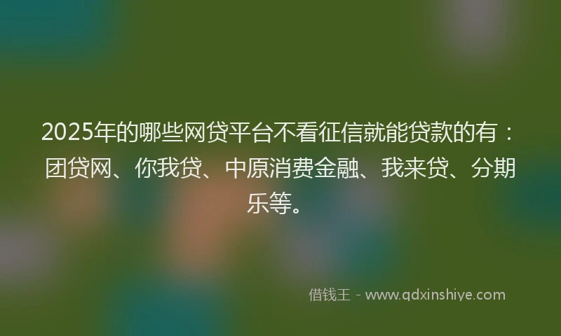 2025年的哪些网贷平台不看征信就能贷款的有：团贷网、你我贷、中原消费金融、我来贷、分期乐等。