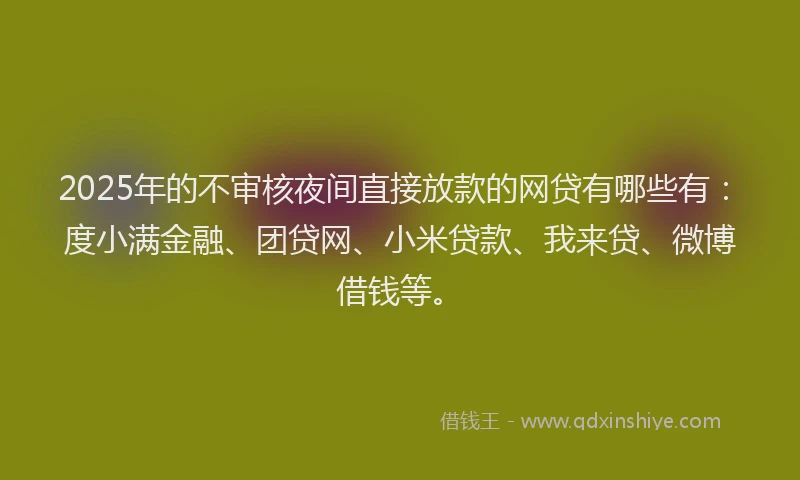 2025年的不审核夜间直接放款的网贷有哪些有：度小满金融、团贷网、小米贷款、我来贷、微博借钱等。