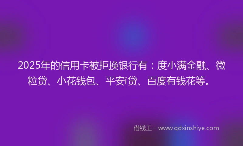 2025年的信用卡被拒换银行有：度小满金融、微粒贷、小花钱包、平安i贷、百度有钱花等。