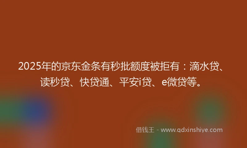 2025年的京东金条有秒批额度被拒有：滴水贷、读秒贷、快贷通、平安i贷、e微贷等。