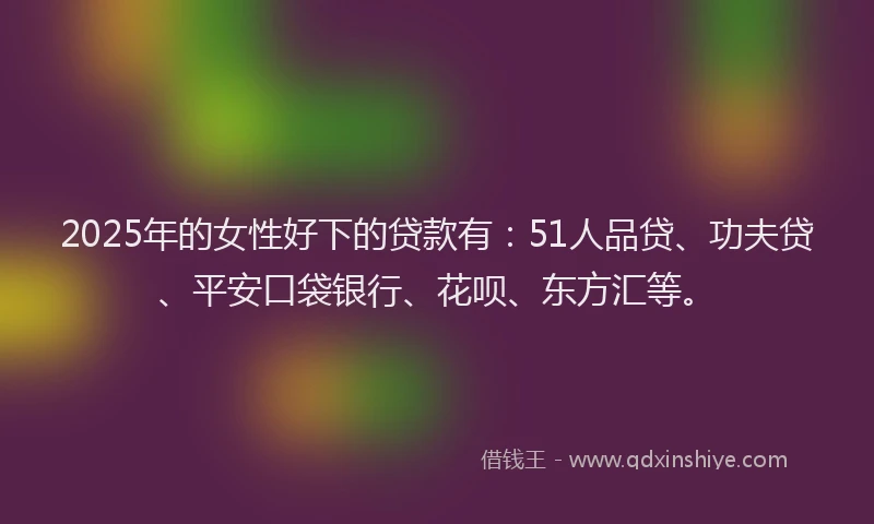 2025年的女性好下的贷款有：51人品贷、功夫贷、平安口袋银行、花呗、东方汇等。