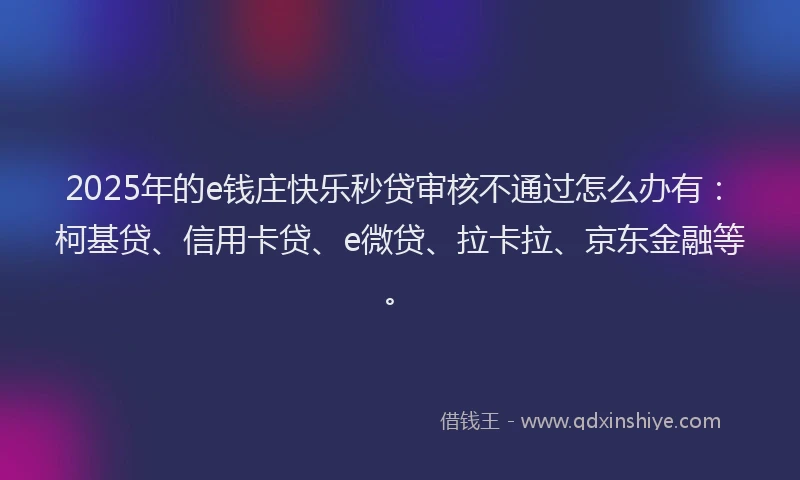 2025年的e钱庄快乐秒贷审核不通过怎么办有：柯基贷、信用卡贷、e微贷、拉卡拉、京东金融等。