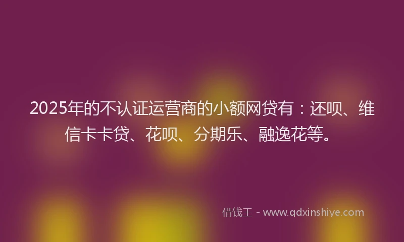 2025年的不认证运营商的小额网贷有：还呗、维信卡卡贷、花呗、分期乐、融逸花等。