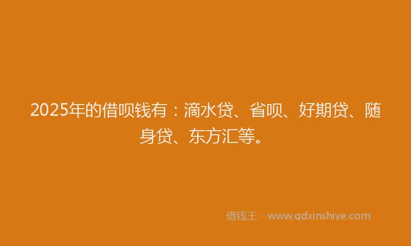 2025年的借呗钱有：滴水贷、省呗、好期贷、随身贷、东方汇等。