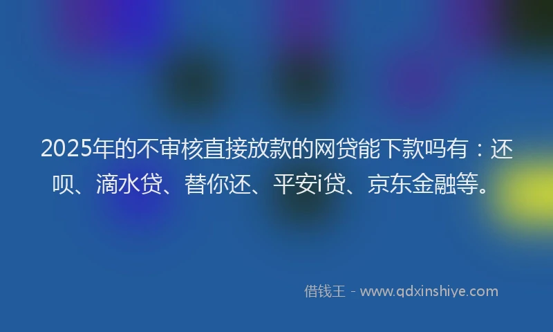 2025年的不审核直接放款的网贷能下款吗有：还呗、滴水贷、替你还、平安i贷、京东金融等。