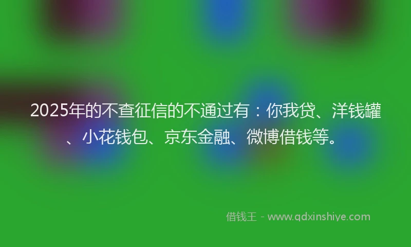 2025年的不查征信的不通过有：你我贷、洋钱罐、小花钱包、京东金融、微博借钱等。
