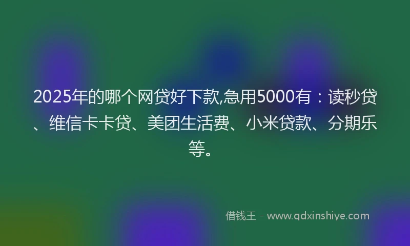 2025年的哪个网贷好下款,急用5000有：读秒贷、维信卡卡贷、美团生活费、小米贷款、分期乐等。