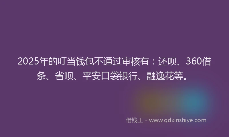 2025年的叮当钱包不通过审核有：还呗、360借条、省呗、平安口袋银行、融逸花等。