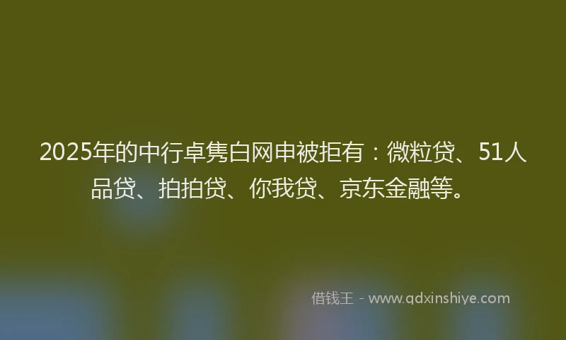 2025年的中行卓隽白网申被拒有：微粒贷、51人品贷、拍拍贷、你我贷、京东金融等。