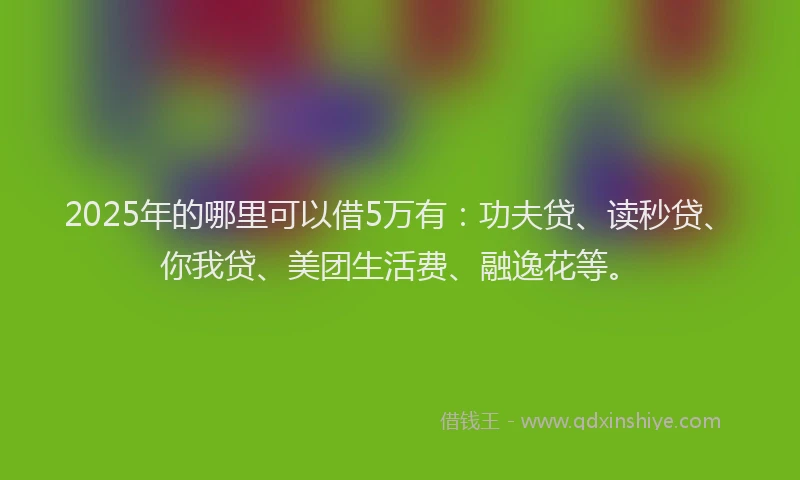 2025年的哪里可以借5万有：功夫贷、读秒贷、你我贷、美团生活费、融逸花等。