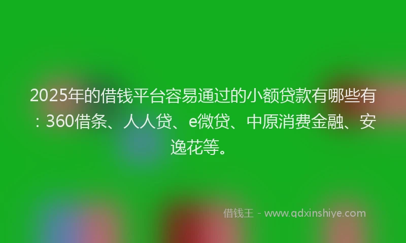 2025年的借钱平台容易通过的小额贷款有哪些有：360借条、人人贷、e微贷、中原消费金融、安逸花等。