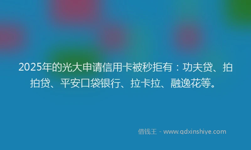 2025年的光大申请信用卡被秒拒有：功夫贷、拍拍贷、平安口袋银行、拉卡拉、融逸花等。