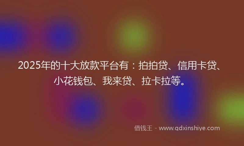 2025年的十大放款平台有：拍拍贷、信用卡贷、小花钱包、我来贷、拉卡拉等。