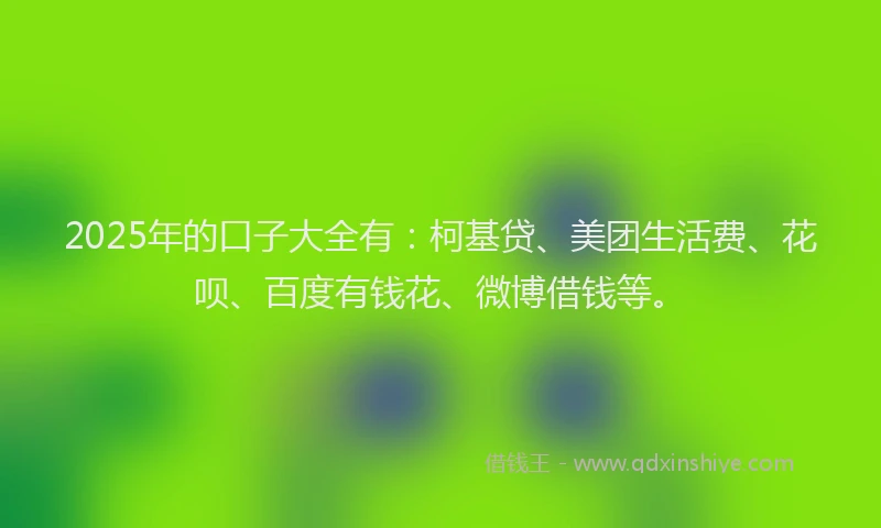 2025年的口子大全有：柯基贷、美团生活费、花呗、百度有钱花、微博借钱等。