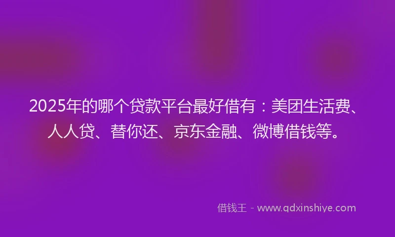 2025年的哪个贷款平台最好借有：美团生活费、人人贷、替你还、京东金融、微博借钱等。