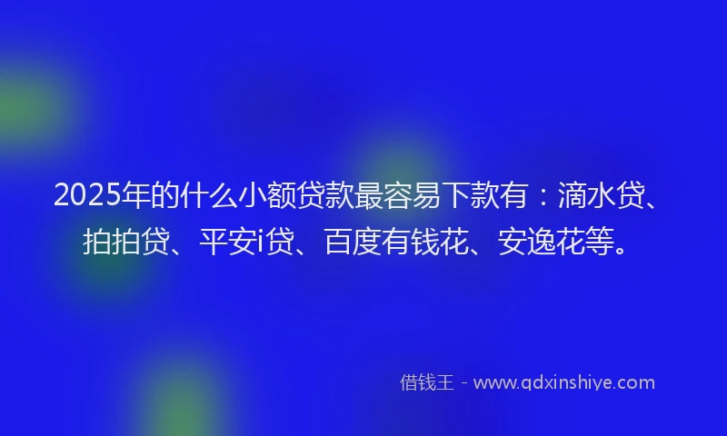 2025年的什么小额贷款最容易下款有：滴水贷、拍拍贷、平安i贷、百度有钱花、安逸花等。
