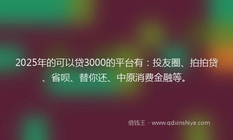 2025年的可以贷3000的平台有：投友圈、拍拍贷、省呗、替你还、中原消费金融等。