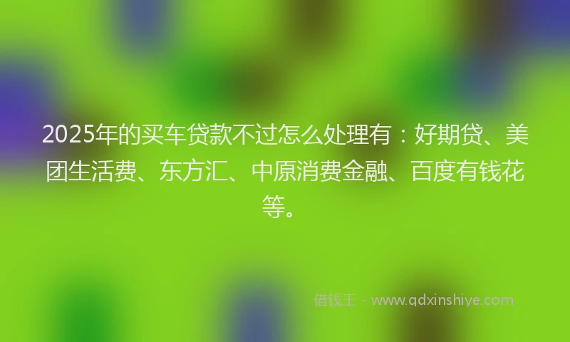 2025年的买车贷款不过怎么处理有：好期贷、美团生活费、东方汇、中原消费金融、百度有钱花等。