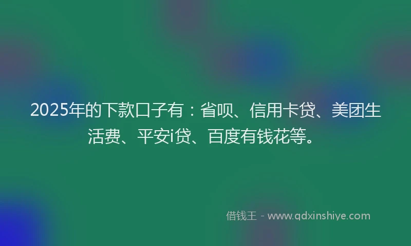 2025年的下款口子有：省呗、信用卡贷、美团生活费、平安i贷、百度有钱花等。