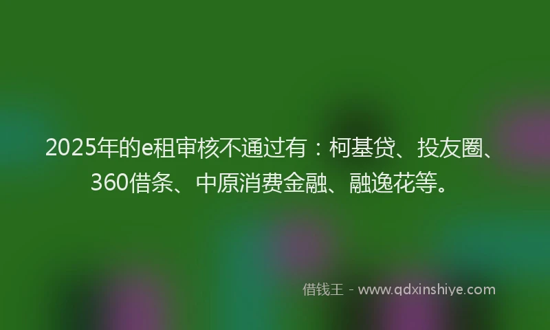 2025年的e租审核不通过有：柯基贷、投友圈、360借条、中原消费金融、融逸花等。