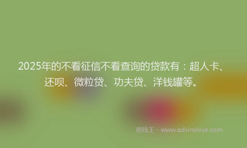 2025年的不看征信不看查询的贷款有：超人卡、还呗、微粒贷、功夫贷、洋钱罐等。
