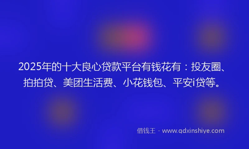 2025年的十大良心贷款平台有钱花有：投友圈、拍拍贷、美团生活费、小花钱包、平安i贷等。