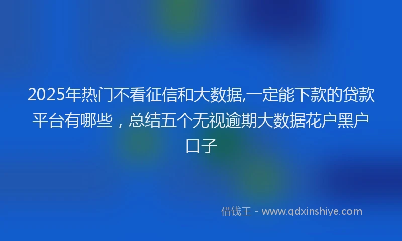 2025年热门不看征信和大数据,一定能下款的贷款平台有哪些，总结五个无视逾期大数据花户黑户口子