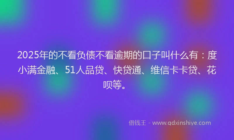 2025年的不看负债不看逾期的口子叫什么有：度小满金融、51人品贷、快贷通、维信卡卡贷、花呗等。