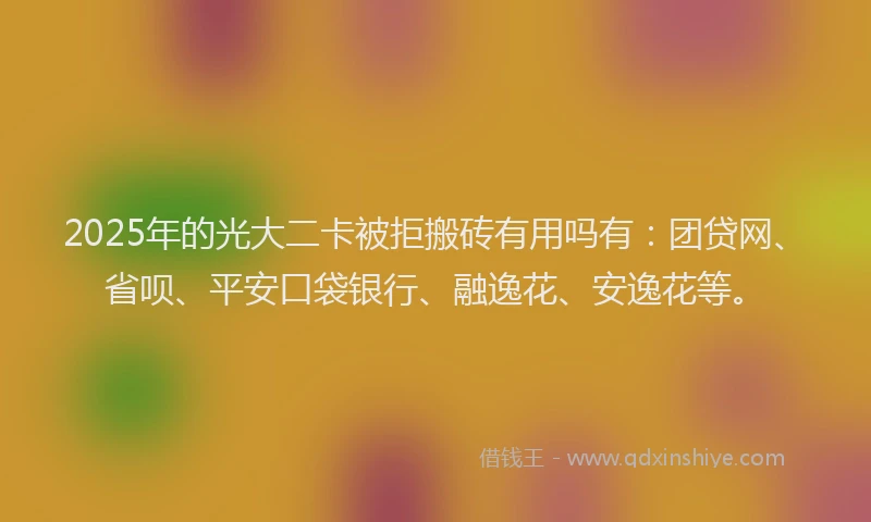 2025年的光大二卡被拒搬砖有用吗有：团贷网、省呗、平安口袋银行、融逸花、安逸花等。