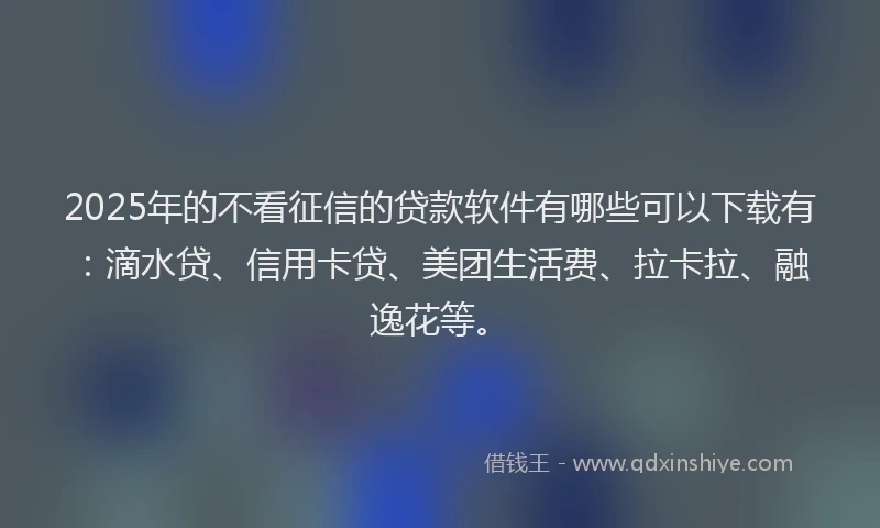 2025年的不看征信的贷款软件有哪些可以下载有：滴水贷、信用卡贷、美团生活费、拉卡拉、融逸花等。