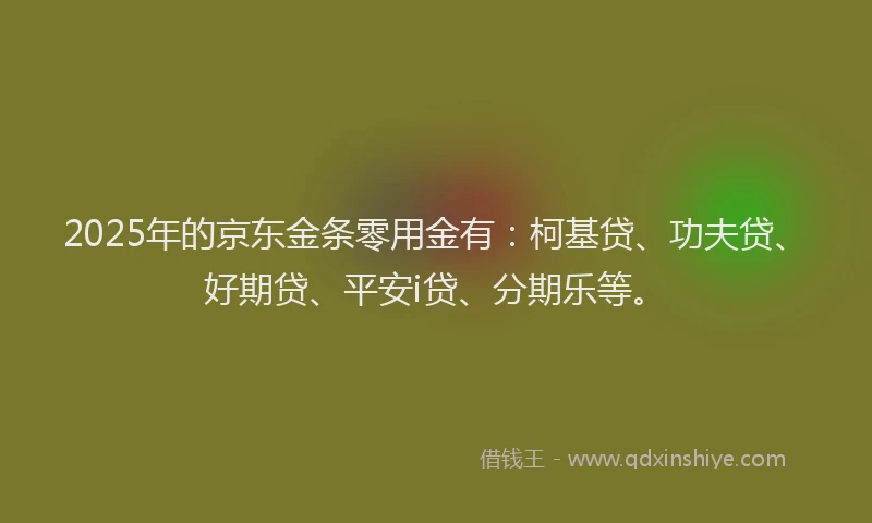 2025年的京东金条零用金有：柯基贷、功夫贷、好期贷、平安i贷、分期乐等。