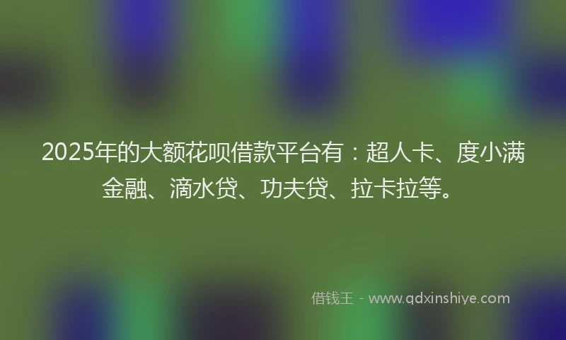 2025年的大额花呗借款平台有：超人卡、度小满金融、滴水贷、功夫贷、拉卡拉等。