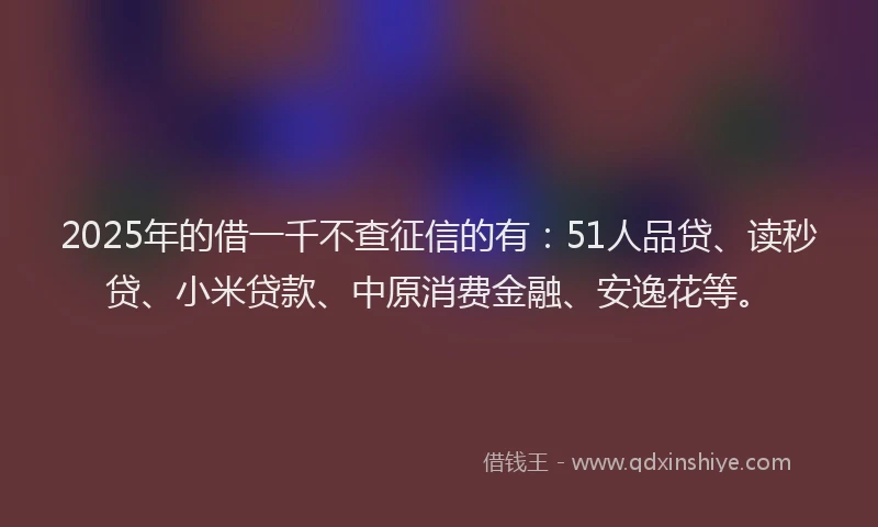 2025年的借一千不查征信的有：51人品贷、读秒贷、小米贷款、中原消费金融、安逸花等。