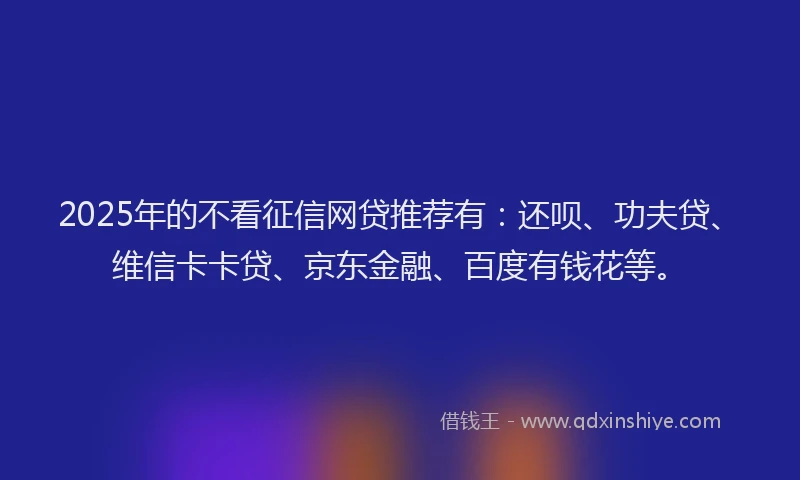 2025年的不看征信网贷推荐有：还呗、功夫贷、维信卡卡贷、京东金融、百度有钱花等。