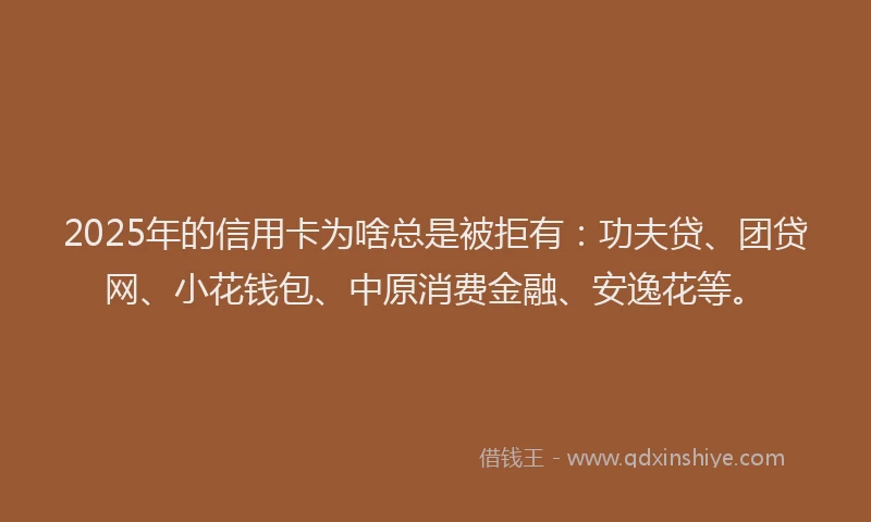 2025年的信用卡为啥总是被拒有：功夫贷、团贷网、小花钱包、中原消费金融、安逸花等。