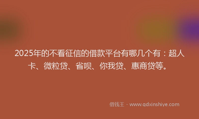 2025年的不看征信的借款平台有哪几个有：超人卡、微粒贷、省呗、你我贷、惠商贷等。