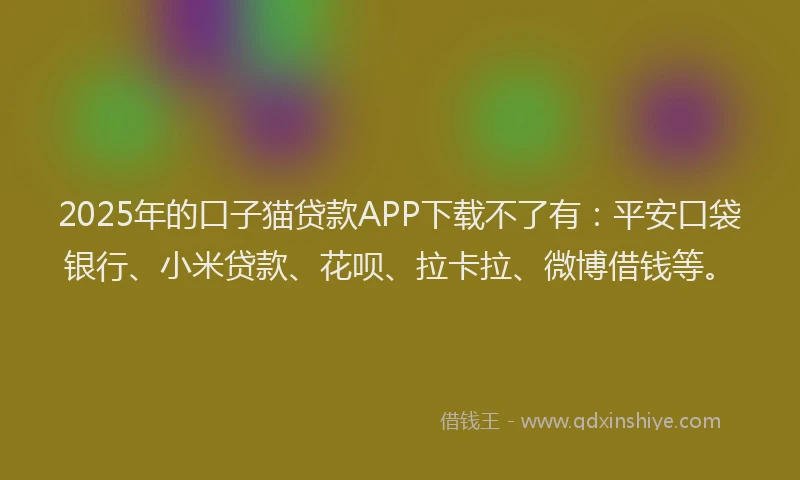 2025年的口子猫贷款APP下载不了有：平安口袋银行、小米贷款、花呗、拉卡拉、微博借钱等。
