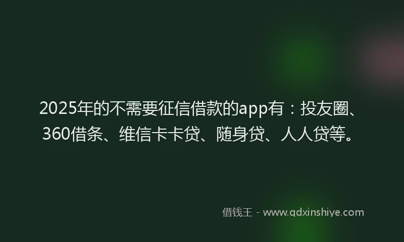 2025年的不需要征信借款的app有：投友圈、360借条、维信卡卡贷、随身贷、人人贷等。