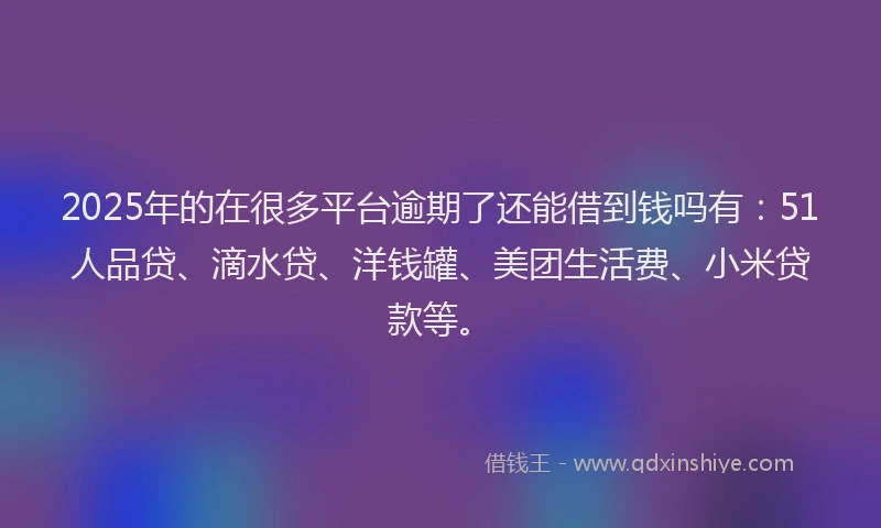 2025年的在很多平台逾期了还能借到钱吗有：51人品贷、滴水贷、洋钱罐、美团生活费、小米贷款等。