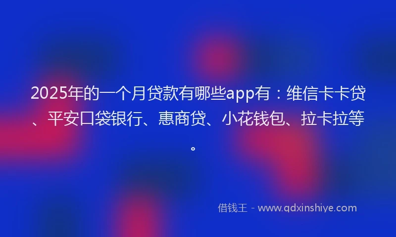 2025年的一个月贷款有哪些app有：维信卡卡贷、平安口袋银行、惠商贷、小花钱包、拉卡拉等。