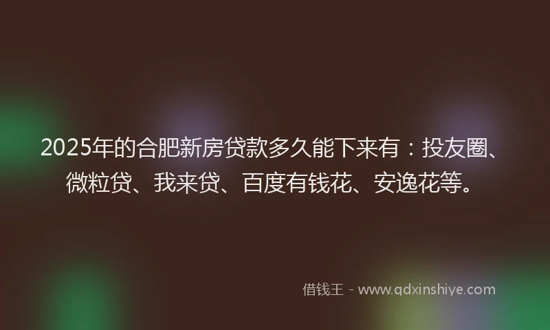 2025年的合肥新房贷款多久能下来有：投友圈、微粒贷、我来贷、百度有钱花、安逸花等。