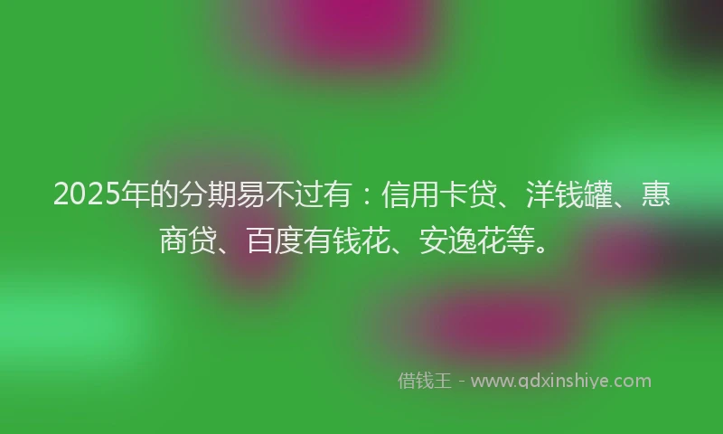 2025年的分期易不过有：信用卡贷、洋钱罐、惠商贷、百度有钱花、安逸花等。