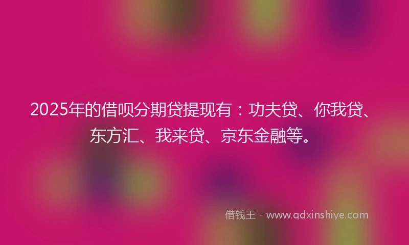 2025年的借呗分期贷提现有：功夫贷、你我贷、东方汇、我来贷、京东金融等。