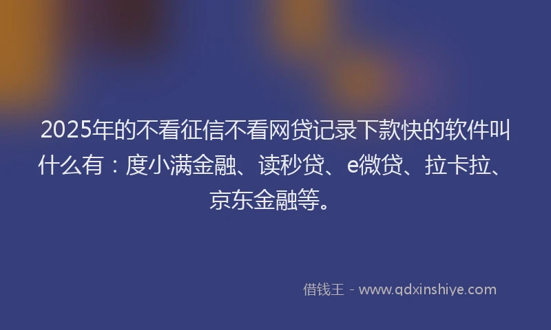 2025年的不看征信不看网贷记录下款快的软件叫什么有：度小满金融、读秒贷、e微贷、拉卡拉、京东金融等。