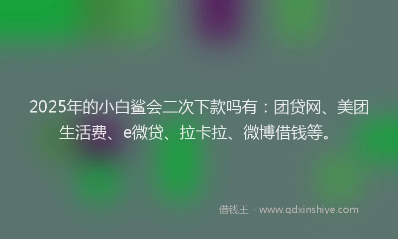 2025年的小白鲨会二次下款吗有：团贷网、美团生活费、e微贷、拉卡拉、微博借钱等。