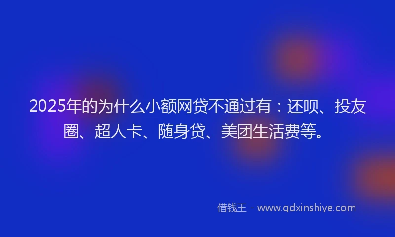 2025年的为什么小额网贷不通过有：还呗、投友圈、超人卡、随身贷、美团生活费等。